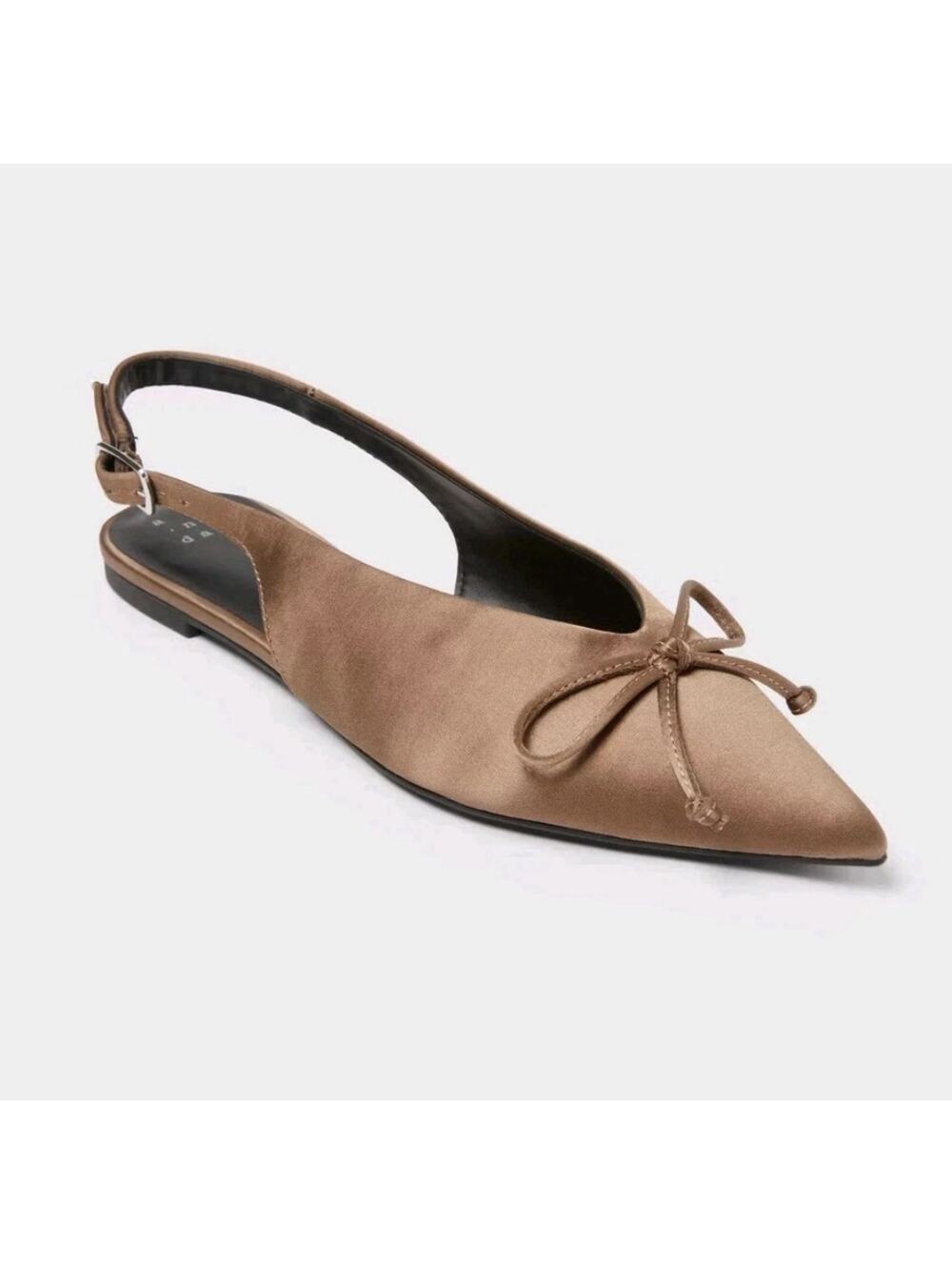 A New Day Women’s Camille Satin Slingback Bow Flats Brown Woman Size 7.5